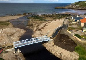 Aerial view of bridge showing its proximity to the North Sea